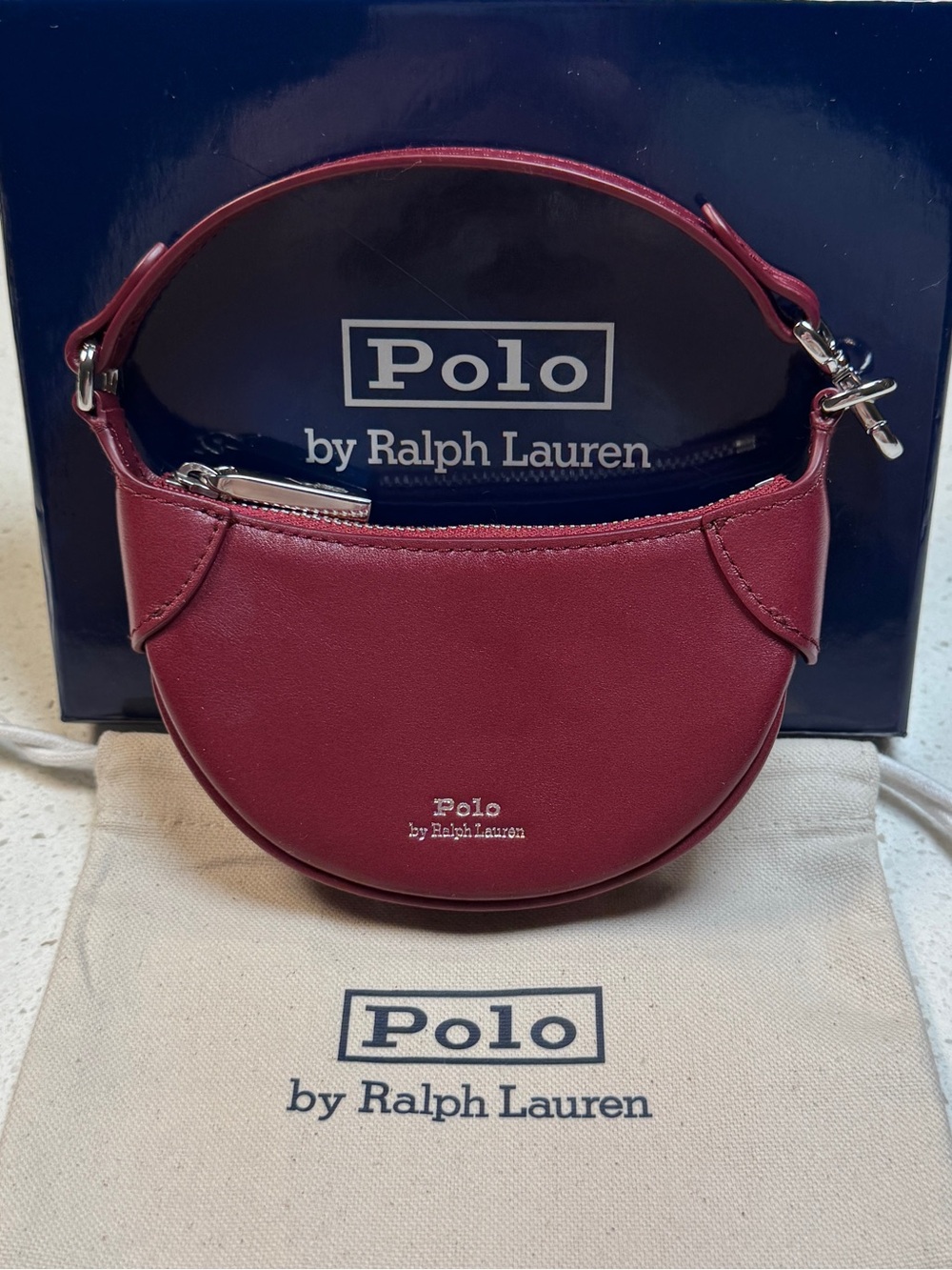 Polo by Ralph Lauren ID Leather Card Holder Mini Bag Pomegranate Red Silver